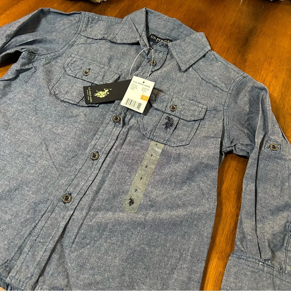 Boys Chambray Button Down Shirt | U.S. Polo Assn.  |NWT | Size 7